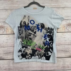 Mother Denim Club Du Chalet Paris T-Shirt Womens Small Light Blue Crewneck